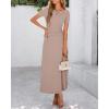 imageBTFBM 2025 Womens Summer 2 Piece Outfits Short Sleeve Crewneck Ruched Slim Fit Tops Flowy Knit Maxi Skirt SetsKhaki