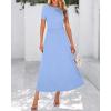 imageBTFBM 2025 Womens Summer 2 Piece Outfits Short Sleeve Crewneck Ruched Slim Fit Tops Flowy Knit Maxi Skirt SetsLight Blue
