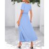 imageBTFBM 2025 Womens Summer 2 Piece Outfits Short Sleeve Crewneck Ruched Slim Fit Tops Flowy Knit Maxi Skirt SetsLight Blue