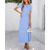 imageBTFBM 2025 Womens Summer 2 Piece Outfits Short Sleeve Crewneck Ruched Slim Fit Tops Flowy Knit Maxi Skirt SetsLight Blue