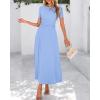 imageBTFBM 2025 Womens Summer 2 Piece Outfits Short Sleeve Crewneck Ruched Slim Fit Tops Flowy Knit Maxi Skirt SetsLight Blue