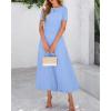 imageBTFBM 2025 Womens Summer 2 Piece Outfits Short Sleeve Crewneck Ruched Slim Fit Tops Flowy Knit Maxi Skirt SetsLight Blue