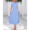 imageBTFBM 2025 Womens Summer 2 Piece Outfits Short Sleeve Crewneck Ruched Slim Fit Tops Flowy Knit Maxi Skirt SetsLight Blue