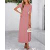 imageBTFBM 2025 Womens Summer 2 Piece Outfits Short Sleeve Crewneck Ruched Slim Fit Tops Flowy Knit Maxi Skirt SetsPink