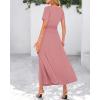imageBTFBM 2025 Womens Summer 2 Piece Outfits Short Sleeve Crewneck Ruched Slim Fit Tops Flowy Knit Maxi Skirt SetsPink