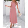 imageBTFBM 2025 Womens Summer 2 Piece Outfits Short Sleeve Crewneck Ruched Slim Fit Tops Flowy Knit Maxi Skirt SetsPink