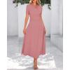 imageBTFBM 2025 Womens Summer 2 Piece Outfits Short Sleeve Crewneck Ruched Slim Fit Tops Flowy Knit Maxi Skirt SetsPink
