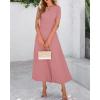 imageBTFBM 2025 Womens Summer 2 Piece Outfits Short Sleeve Crewneck Ruched Slim Fit Tops Flowy Knit Maxi Skirt SetsPink