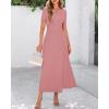 imageBTFBM 2025 Womens Summer 2 Piece Outfits Short Sleeve Crewneck Ruched Slim Fit Tops Flowy Knit Maxi Skirt SetsPink