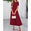 imageBTFBM 2025 Womens Summer 2 Piece Outfits Short Sleeve Crewneck Ruched Slim Fit Tops Flowy Knit Maxi Skirt SetsWine Red