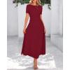 imageBTFBM 2025 Womens Summer 2 Piece Outfits Short Sleeve Crewneck Ruched Slim Fit Tops Flowy Knit Maxi Skirt SetsWine Red