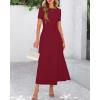 imageBTFBM 2025 Womens Summer 2 Piece Outfits Short Sleeve Crewneck Ruched Slim Fit Tops Flowy Knit Maxi Skirt SetsWine Red
