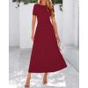 imageBTFBM 2025 Womens Summer 2 Piece Outfits Short Sleeve Crewneck Ruched Slim Fit Tops Flowy Knit Maxi Skirt SetsWine Red