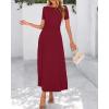 imageBTFBM 2025 Womens Summer 2 Piece Outfits Short Sleeve Crewneck Ruched Slim Fit Tops Flowy Knit Maxi Skirt SetsWine Red