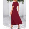 imageBTFBM 2025 Womens Summer 2 Piece Outfits Short Sleeve Crewneck Ruched Slim Fit Tops Flowy Knit Maxi Skirt SetsWine Red