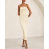 imageBTFBM Women Strapless Bodycon Lace Tube Dress 2025 Summer Back Slit Cocktail Party Formal Wedding Guest Maxi DressesApricot