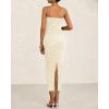 imageBTFBM Women Strapless Bodycon Lace Tube Dress 2025 Summer Back Slit Cocktail Party Formal Wedding Guest Maxi DressesApricot
