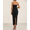 imageBTFBM Women Strapless Bodycon Lace Tube Dress 2025 Summer Back Slit Cocktail Party Formal Wedding Guest Maxi DressesBlack