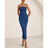 imageBTFBM Women Strapless Bodycon Lace Tube Dress 2025 Summer Back Slit Cocktail Party Formal Wedding Guest Maxi DressesBlue