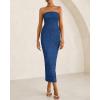 imageBTFBM Women Strapless Bodycon Lace Tube Dress 2025 Summer Back Slit Cocktail Party Formal Wedding Guest Maxi DressesBlue