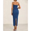 imageBTFBM Women Strapless Bodycon Lace Tube Dress 2025 Summer Back Slit Cocktail Party Formal Wedding Guest Maxi DressesBlue
