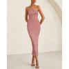imageBTFBM Women Strapless Bodycon Lace Tube Dress 2025 Summer Back Slit Cocktail Party Formal Wedding Guest Maxi DressesGrey Pink