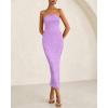 imageBTFBM Women Strapless Bodycon Lace Tube Dress 2025 Summer Back Slit Cocktail Party Formal Wedding Guest Maxi DressesPurple