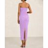 imageBTFBM Women Strapless Bodycon Lace Tube Dress 2025 Summer Back Slit Cocktail Party Formal Wedding Guest Maxi DressesPurple