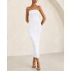 imageBTFBM Women Strapless Bodycon Lace Tube Dress 2025 Summer Back Slit Cocktail Party Formal Wedding Guest Maxi DressesWhite