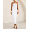 imageBTFBM Women Strapless Bodycon Lace Tube Dress 2025 Summer Back Slit Cocktail Party Formal Wedding Guest Maxi DressesWhite