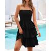 imageBTFBM Womens Summer Smocked Tube Dress Off Shoulder Strapless Casual Sundress Tiered Mini Beach Wedding Guest DressesBlack