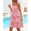 imageBTFBM Womens Summer Smocked Tube Dress Off Shoulder Strapless Casual Sundress Tiered Mini Beach Wedding Guest DressesPink