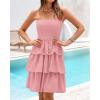 imageBTFBM Womens Summer Smocked Tube Dress Off Shoulder Strapless Casual Sundress Tiered Mini Beach Wedding Guest DressesPink