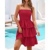 imageBTFBM Womens Summer Smocked Tube Dress Off Shoulder Strapless Casual Sundress Tiered Mini Beach Wedding Guest DressesRed