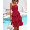 imageBTFBM Womens Summer Smocked Tube Dress Off Shoulder Strapless Casual Sundress Tiered Mini Beach Wedding Guest DressesRed