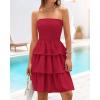 imageBTFBM Womens Summer Smocked Tube Dress Off Shoulder Strapless Casual Sundress Tiered Mini Beach Wedding Guest DressesRed