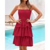 imageBTFBM Womens Summer Smocked Tube Dress Off Shoulder Strapless Casual Sundress Tiered Mini Beach Wedding Guest DressesRed