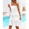 imageBTFBM Womens Summer Smocked Tube Dress Off Shoulder Strapless Casual Sundress Tiered Mini Beach Wedding Guest DressesWhite