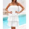 imageBTFBM Womens Summer Smocked Tube Dress Off Shoulder Strapless Casual Sundress Tiered Mini Beach Wedding Guest DressesWhite