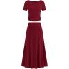 imageBTFBM 2025 Womens Summer 2 Piece Outfits Short Sleeve Crewneck Ruched Slim Fit Tops Flowy Knit Maxi Skirt SetsWine Red