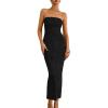 imageBTFBM Women Strapless Bodycon Lace Tube Dress 2025 Summer Back Slit Cocktail Party Formal Wedding Guest Maxi DressesBlack