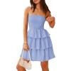 imageBTFBM Womens Summer Smocked Tube Dress Off Shoulder Strapless Casual Sundress Tiered Mini Beach Wedding Guest DressesBlue