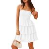 imageBTFBM Womens Summer Smocked Tube Dress Off Shoulder Strapless Casual Sundress Tiered Mini Beach Wedding Guest DressesWhite