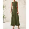 imageBTFBM Two Piece Skirt Set For Women 2025 Spring Summer Outfits Sleeveless Tank Top Elastic Waist Flowy Long Maxi SkirtsArmy Green