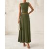 imageBTFBM Two Piece Skirt Set For Women 2025 Spring Summer Outfits Sleeveless Tank Top Elastic Waist Flowy Long Maxi SkirtsArmy Green