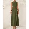 imageBTFBM Two Piece Skirt Set For Women 2025 Spring Summer Outfits Sleeveless Tank Top Elastic Waist Flowy Long Maxi SkirtsArmy Green