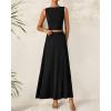 imageBTFBM Two Piece Skirt Set For Women 2025 Spring Summer Outfits Sleeveless Tank Top Elastic Waist Flowy Long Maxi SkirtsBlack