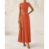 imageBTFBM Two Piece Skirt Set For Women 2025 Spring Summer Outfits Sleeveless Tank Top Elastic Waist Flowy Long Maxi SkirtsBrick Red