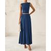 imageBTFBM Two Piece Skirt Set For Women 2025 Spring Summer Outfits Sleeveless Tank Top Elastic Waist Flowy Long Maxi SkirtsDark Blue