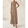 imageBTFBM Two Piece Skirt Set For Women 2025 Spring Summer Outfits Sleeveless Tank Top Elastic Waist Flowy Long Maxi SkirtsKhaki